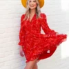 D & J Industries Sale! Take Me There Dress - Red Floral