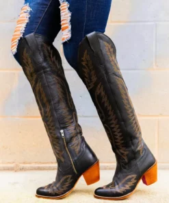 Alig Tannery Pre-Orders PREORDER Black Knight — Knee High Leather Western Boots