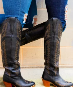 Alig Tannery PREORDER Black Knight — Wide Calf Leather Western Boots