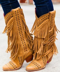 Alig Tannery New Arrivals All Around The Fringe — Cowgirl Boots With Fringe In Tan Leather