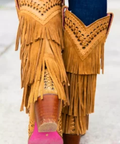 Alig Tannery All Around The Fringe — Wide Calf Western Fringe Boots In Tan Leather