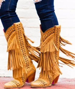 Alig Tannery New Arrivals All Around The Fringe — Cowgirl Boots With Fringe In Tan Leather