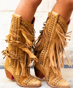 Alig Tannery New Arrivals All Around The Fringe — Cowgirl Boots With Fringe In Tan Leather