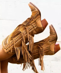 Alig Tannery New Arrivals All Around The Fringe — Cowgirl Boots With Fringe In Tan Leather
