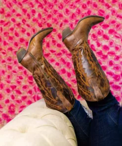 Prachi Leather Stella Mae — Wide Classic Leather Cowgirl Boots In Brown New Arrivals