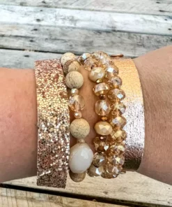 Southern Grace New Arrivals Holiday Everyday Gold And Beige Bracelet Set