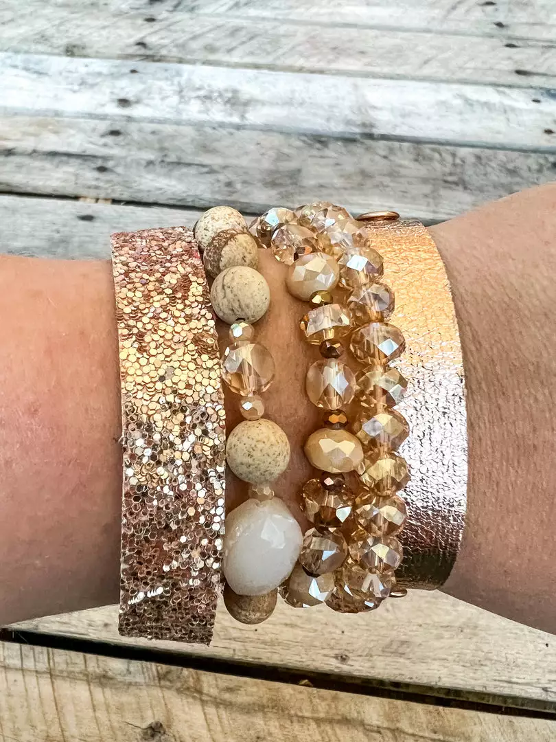 Southern Grace New Arrivals Holiday Everyday Gold And Beige Bracelet Set