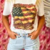 4B Custom Designs LLC American Flag With Leopard And Bling T Shirt New Arrivals