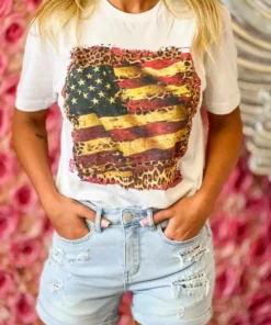 4B Custom Designs LLC American Flag With Leopard And Bling T Shirt New Arrivals
