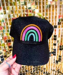 FayCo Accessories Taste The Rainbow Black Glitter Hat