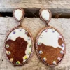 Southern Grace Brown Cowhide Crystal Oval Drop Earrings New Arrivals
