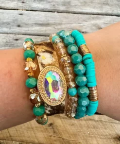 Southern Grace Giddy Up Cowgirl Gray Leopard Beads Bracelet Set New Arrivals