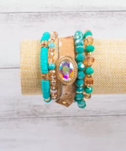 Southern Grace Giddy Up Cowgirl Gray Leopard Beads Bracelet Set New Arrivals