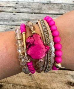 Southern Grace Sparkly Cosmopolitan Fushia Mixed Beads Bracelet Set