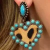 Southern Grace Leopard Turquoise Stoned Heart Dangle Earrings New Arrivals
