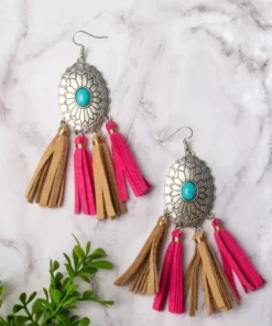 Southern Grace New Arrivals Cowgirl Turquoise Concho With Pink And Tan Tassels