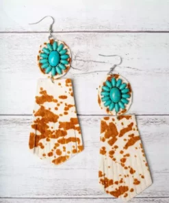 Southern Grace Rodeo Sweetheart Turquoise Cowhide Fringe Earrings
