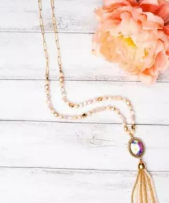 Southern Grace Crash My Party Iridescent Oval Crystal Beaded Gold Chain Necklace