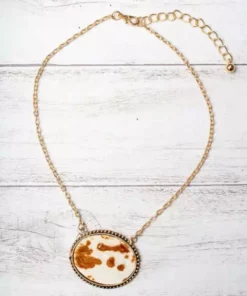 Southern Grace Cowhide Oval Pendant Gold Necklace New Arrivals