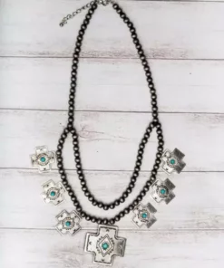 Southern Grace Ranch Raised Silver Cross Navajo Pearls Necklace New Arrivals