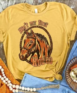 Miss Mud Pie Clothing Aint My First Rodeo Tee - Mustard