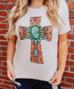 Miss Mud Pie Aztec Cross And Turquoise Stone Tee - Cream