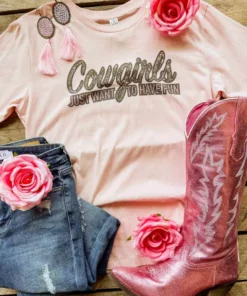 Bling-A-Gogo New Arrivals Cowgirls Just Want To Have Fun T-shirt - Light Pink