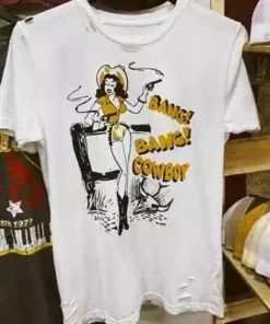 Country Deep Bang Bang Cowboy Tee - Distressed White Tees