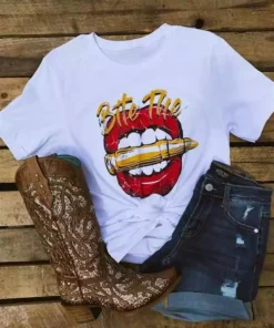 Country Deep Bite The Bullet Crew Neck Tee - White Tees