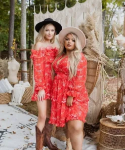 Southern Fried Chics Burnin Love Off Shoulder Dress