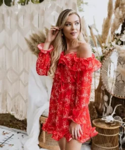 Southern Fried Chics Burnin Love Off Shoulder Dress