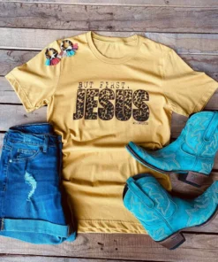 Miss Mud Pie Tees But First Jesus Tee - Mustard