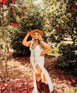 D & J Industries Champagne Maxi Dress With Lace