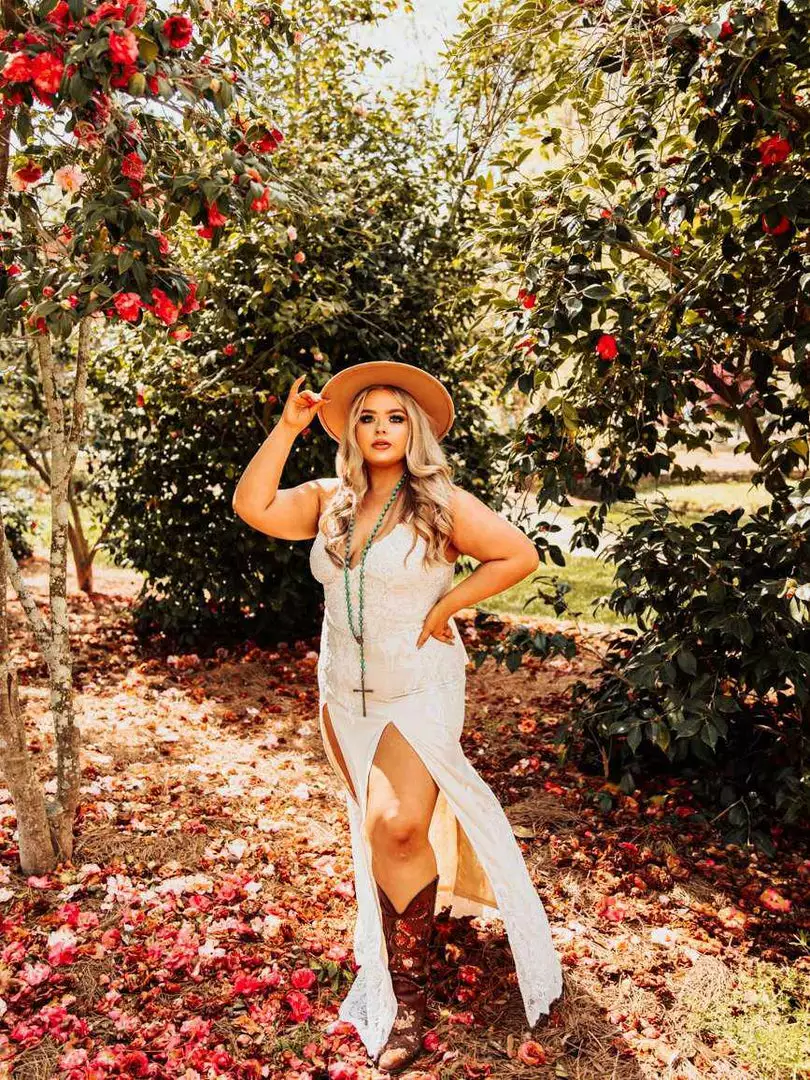 D & J Industries Champagne Maxi Dress With Lace