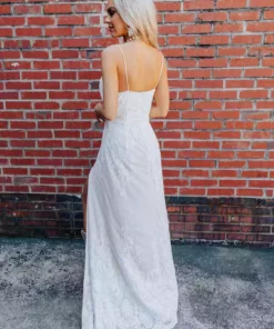 D & J Industries Champagne Maxi Dress With Lace