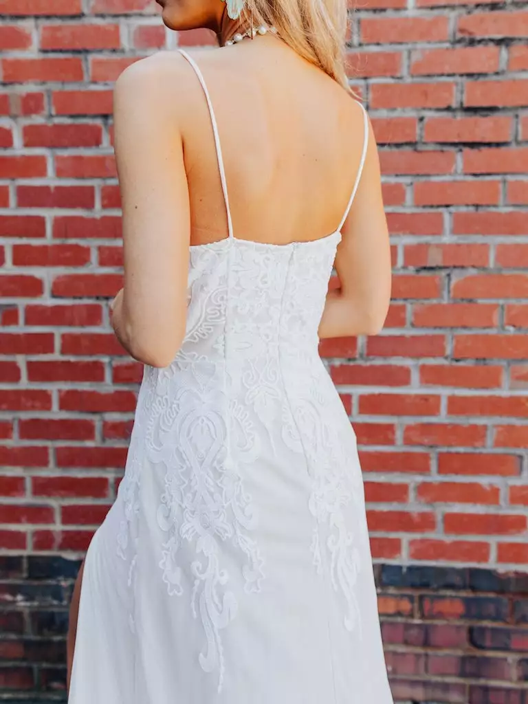 D & J Industries Champagne Maxi Dress With Lace