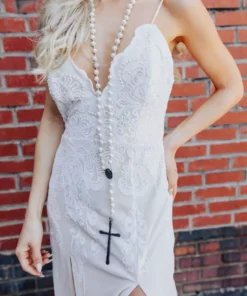 D & J Industries Champagne Maxi Dress With Lace