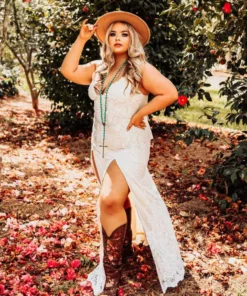 D & J Industries Champagne Maxi Dress With Lace