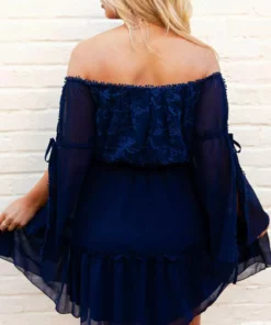 D & J Industries Cheerful Wishes — Off The Shoulder Dress In Navy Blue Clothing