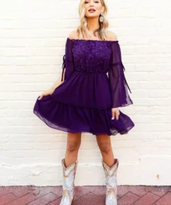 D & J Industries Clothing Cheerful Wishes - Off The Shoulder Boho Dress In Purple