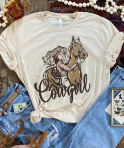 Miss Mud Pie Cowgirl Horse Tee - Cream Clothing