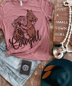 Miss Mud Pie Clothing Cowgirl Horse Tee - Mauve