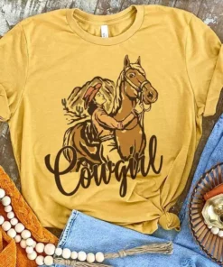 Miss Mud Pie Clothing Cowgirl Horse Tee - Mustard
