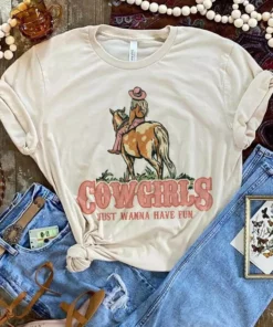 Miss Mud Pie Clothing Cowgirls Just Wanna Have Fun Tee - Cream