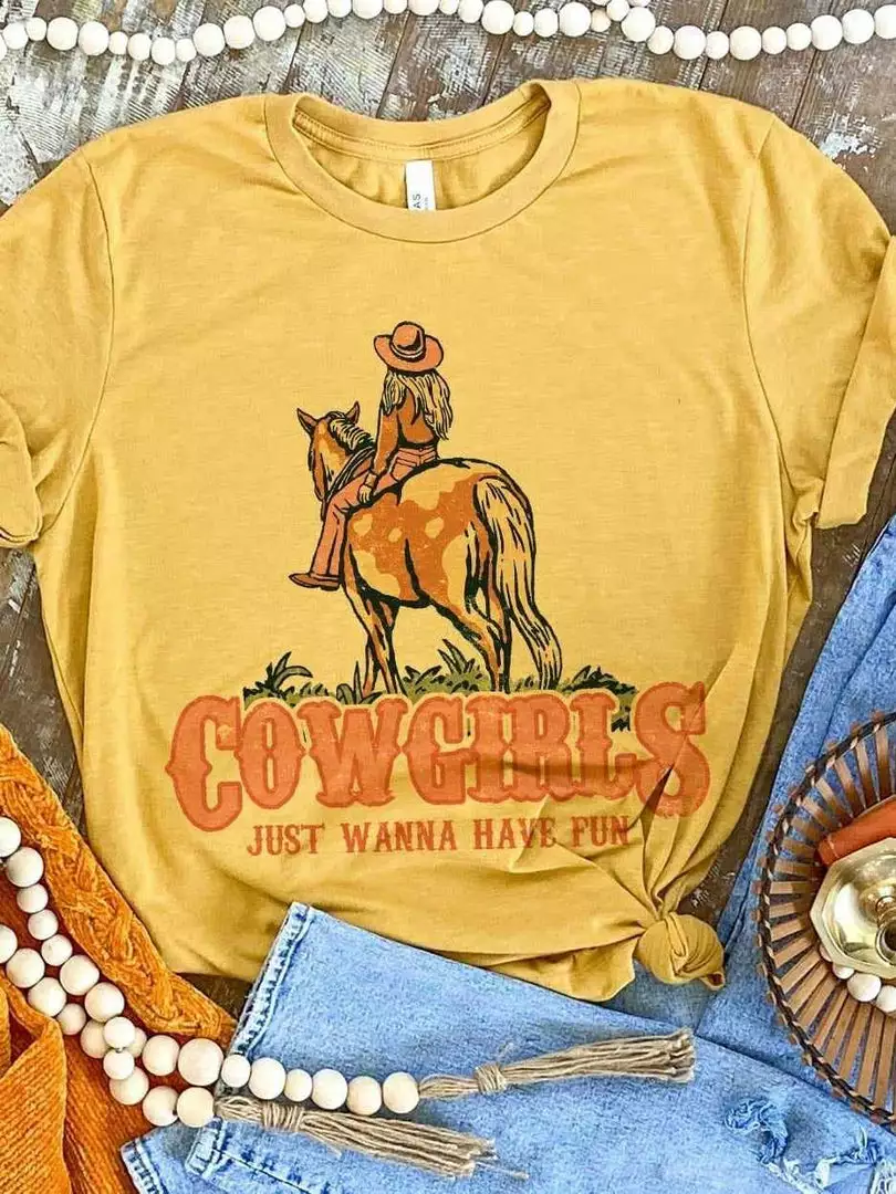Miss Mud Pie Cowgirls Just Wanna Have Fun Tee - Mustard Clothing