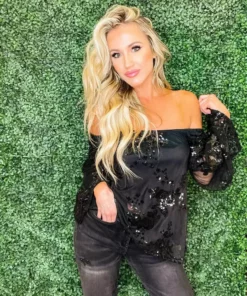 D & J Industries Co., LTD. Sequin Talk About It Top - Black