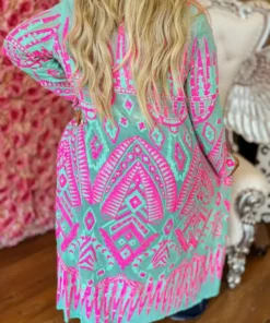 Dongguan Haohoo Clothing CO., Ltd PREORDER The Royal Sequin Duster - Hot Pink And Mint