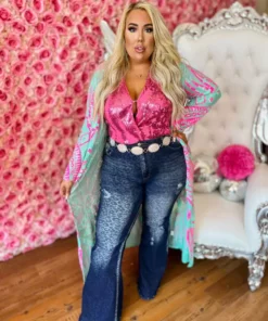 Dongguan Haohoo Clothing CO., Ltd PREORDER The Royal Sequin Duster - Hot Pink And Mint