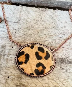 Southern Grace New Arrivals Western Leopard Oval Gold Pendant Necklace