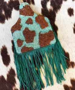 Southern Custom Designs Teal Fringe Cow Tag Freshie